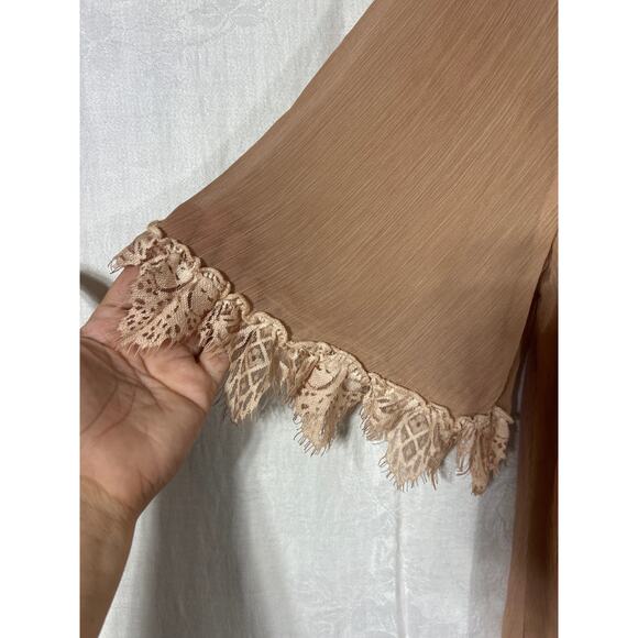 Pretty Angel Tunic Medium Tan Lace Trim Gauze Layered Silk Blend Fairy - Picture 4 of 11